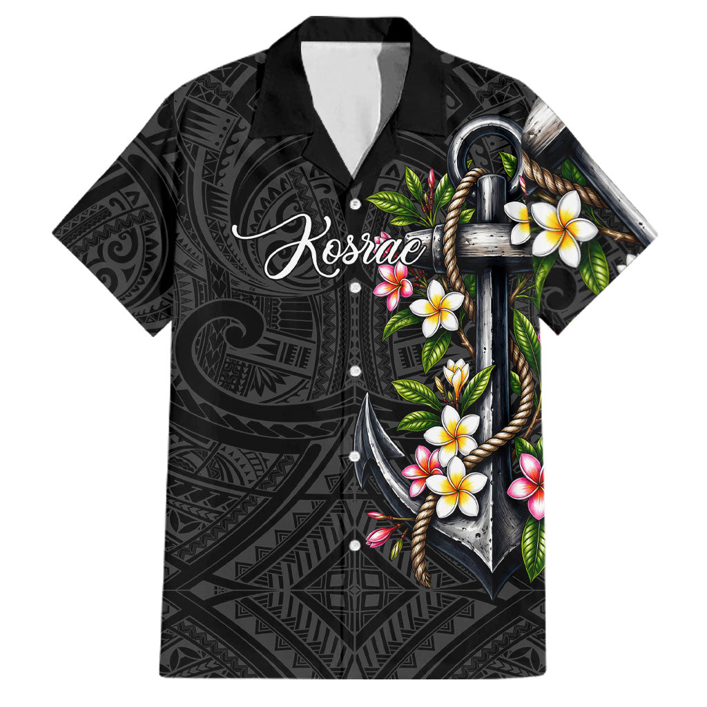 Kosrae Nautical Heritage Family Matching Puletasi and Hawaiian Shirt Polynesian Tribal Anchor With Plumeria Tropical Art