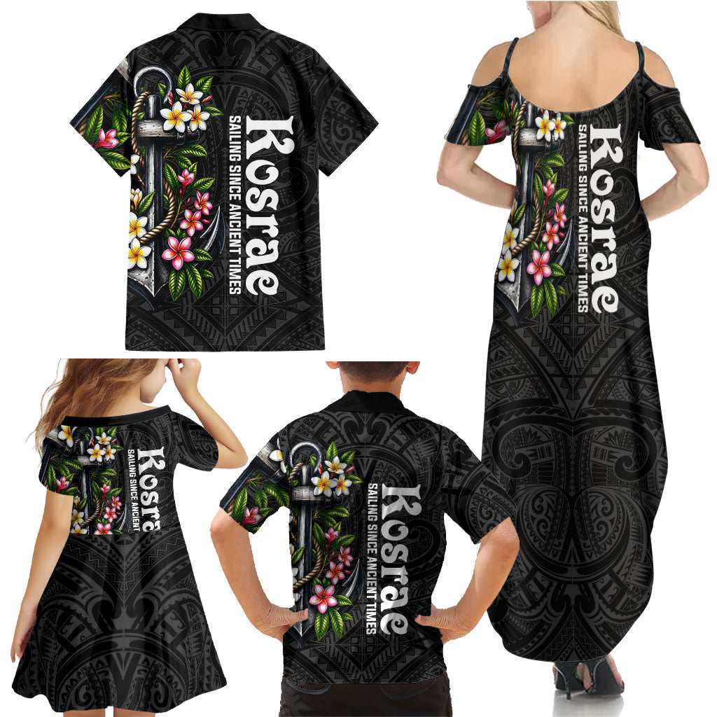 Kosrae Nautical Heritage Family Matching Summer Maxi Dress and Hawaiian Shirt Polynesian Tribal Anchor With Plumeria Tropical Art