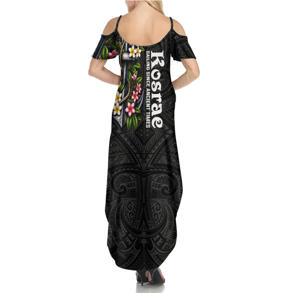 Kosrae Nautical Heritage Family Matching Summer Maxi Dress and Hawaiian Shirt Polynesian Tribal Anchor With Plumeria Tropical Art