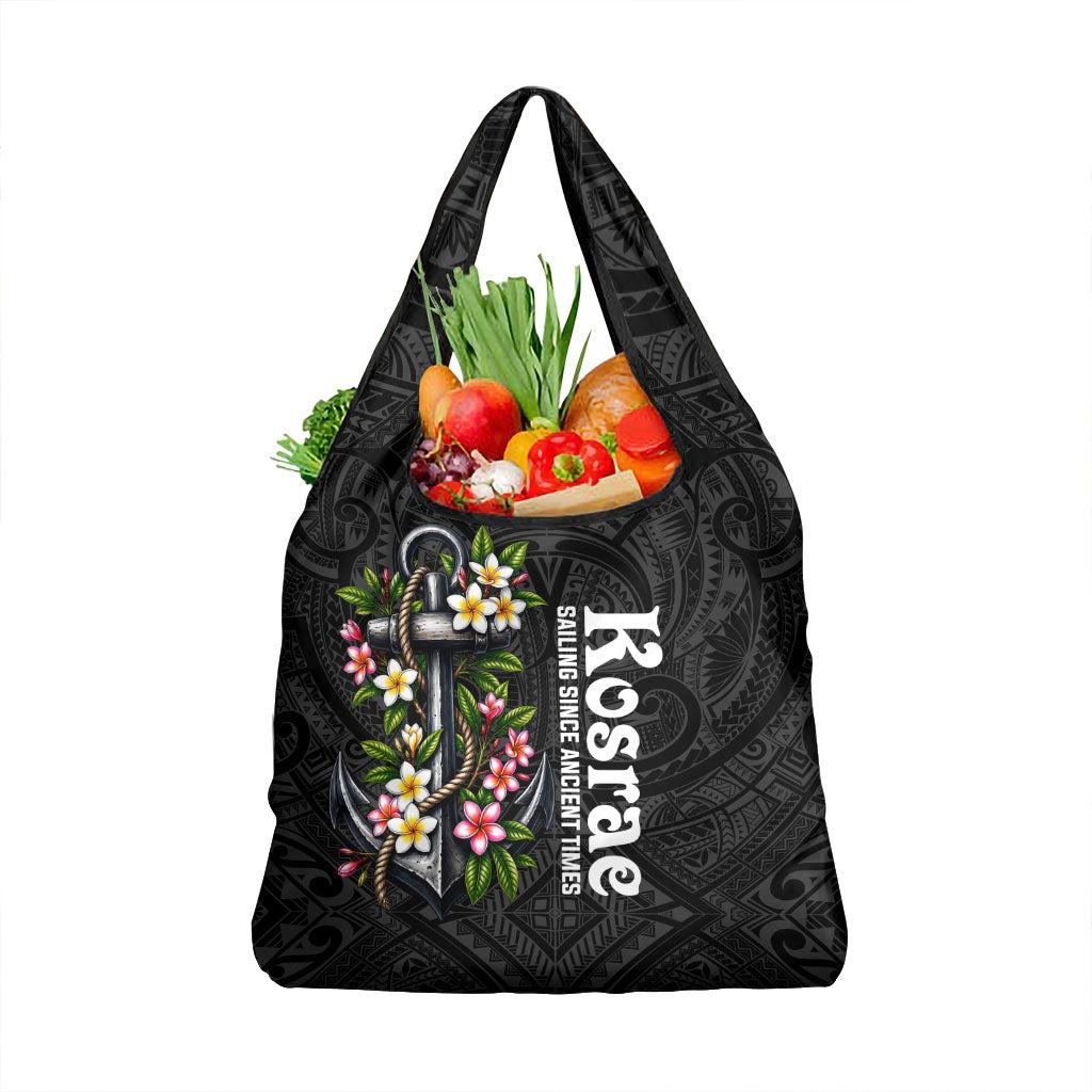 Kosrae Nautical Heritage Grocery Bag Polynesian Tribal Anchor With Plumeria Tropical Art