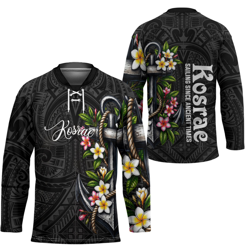 Kosrae Nautical Heritage Hockey Jersey Polynesian Tribal Anchor With Plumeria Tropical Art