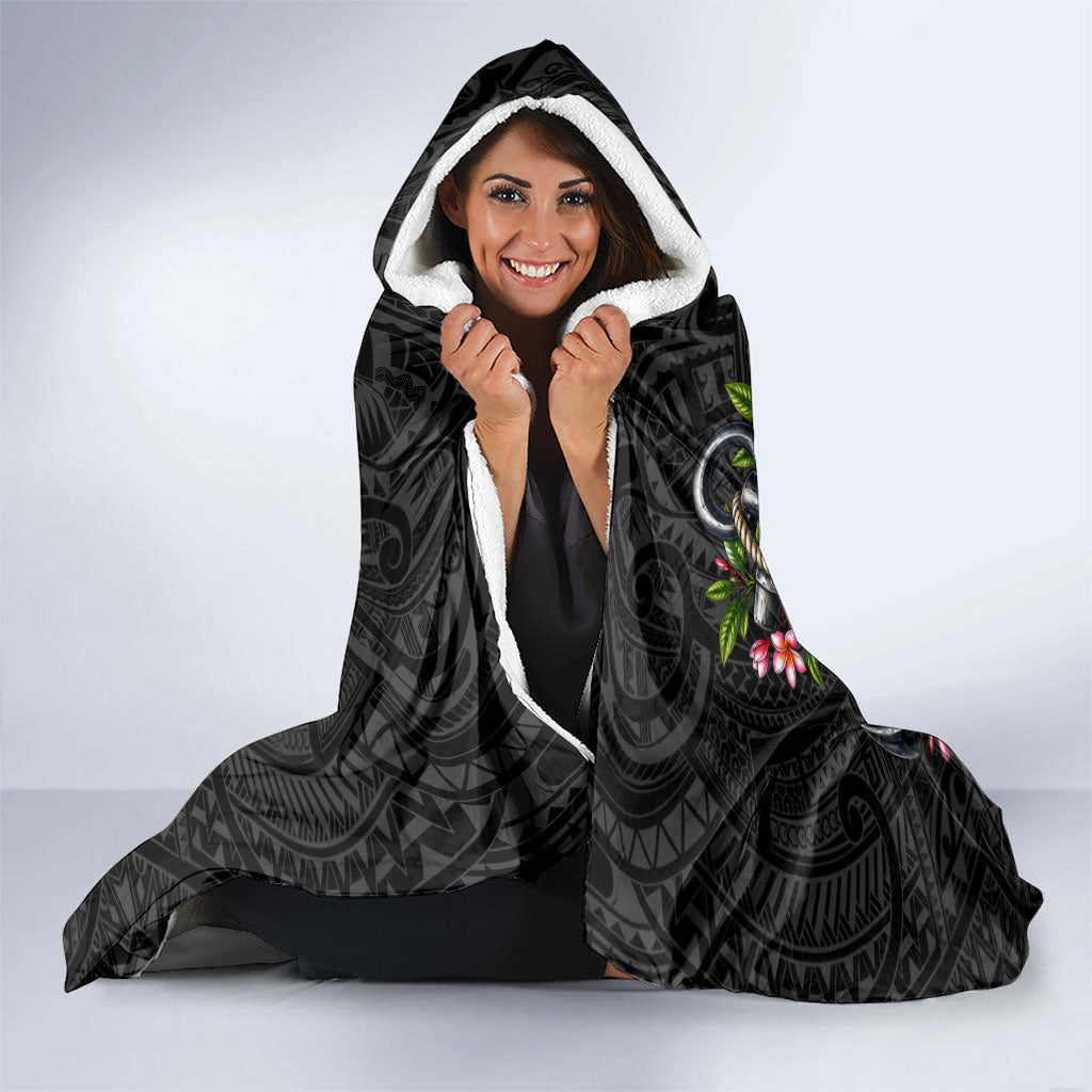 Kosrae Nautical Heritage Hooded Blanket Polynesian Tribal Anchor With Plumeria Tropical Art