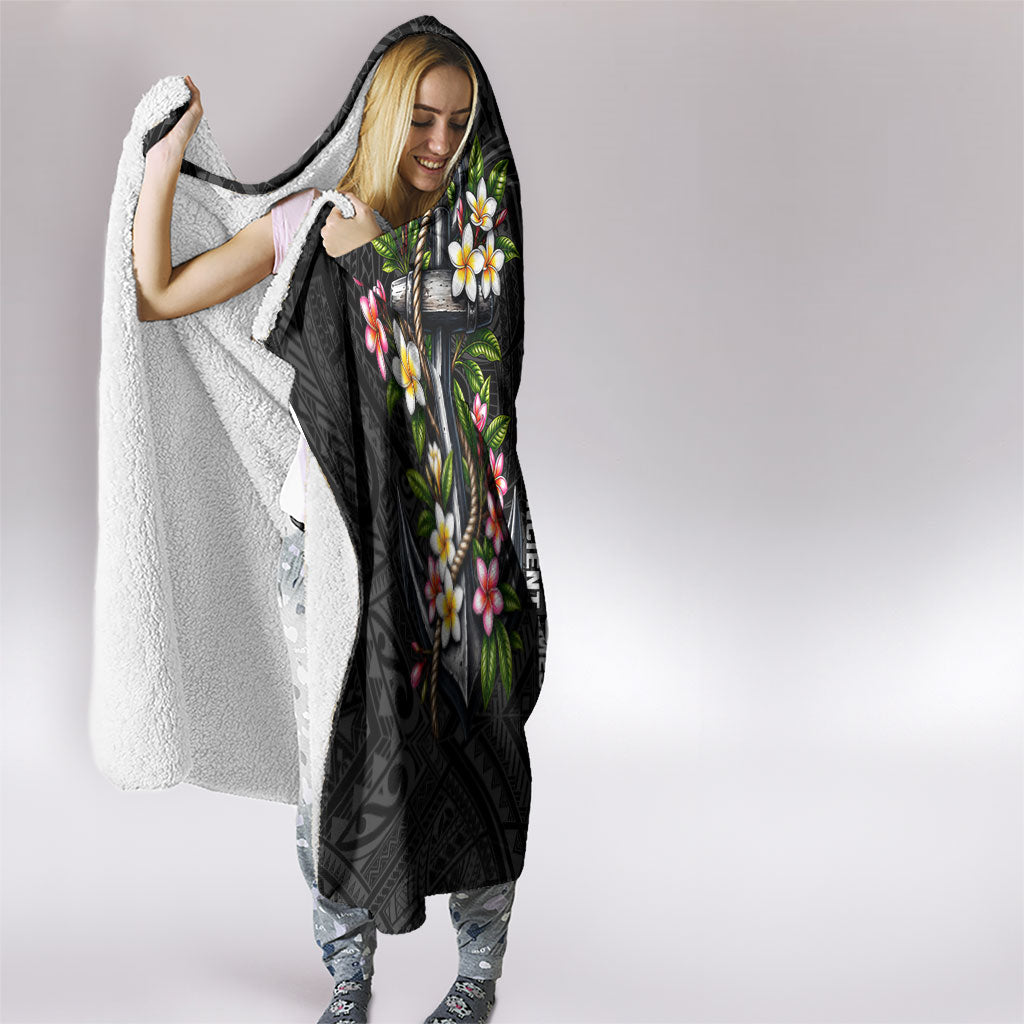 Kosrae Nautical Heritage Hooded Blanket Polynesian Tribal Anchor With Plumeria Tropical Art