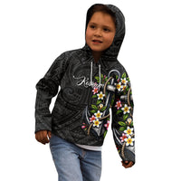Kosrae Nautical Heritage Kid Hoodie Polynesian Tribal Anchor With Plumeria Tropical Art