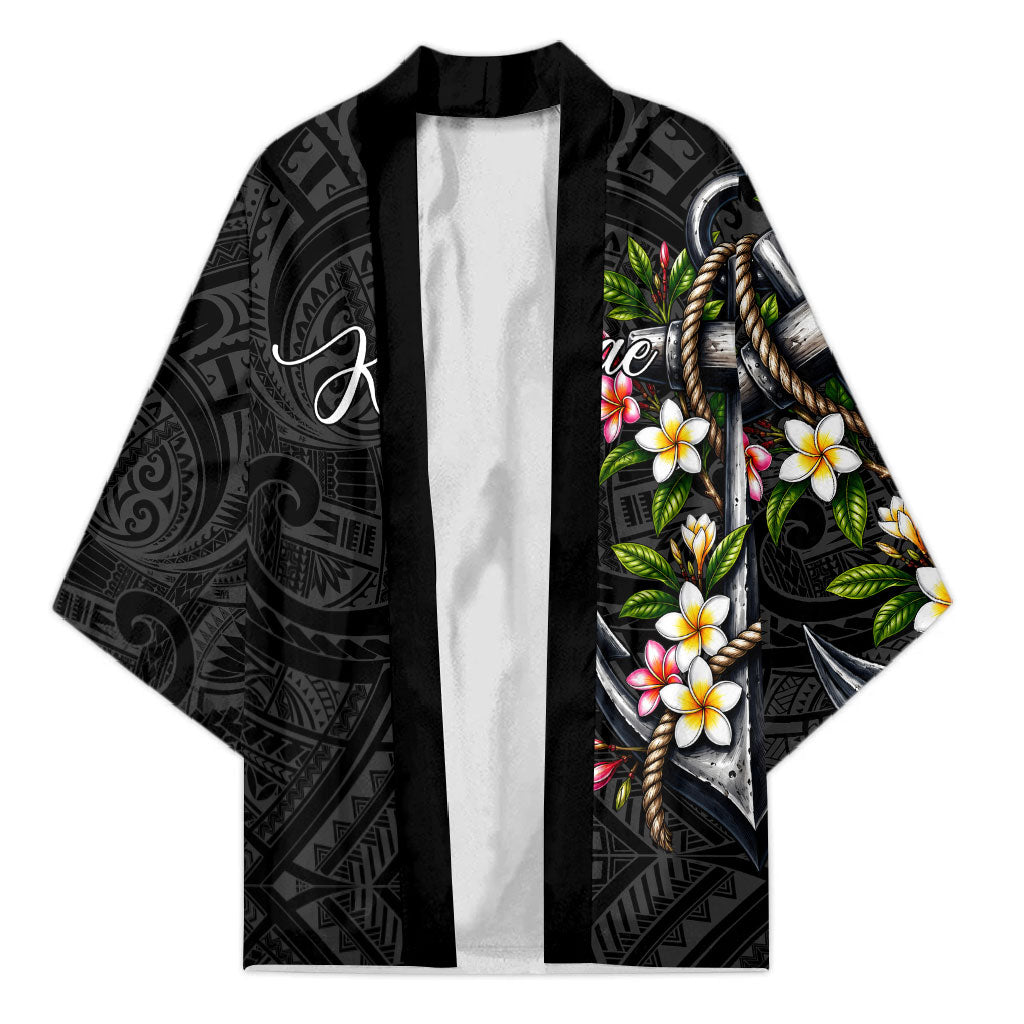 Kosrae Nautical Heritage Kimono Polynesian Tribal Anchor With Plumeria Tropical Art