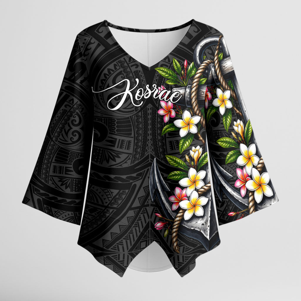 Kosrae Nautical Heritage Kimono Sleeve Blouse Polynesian Tribal Anchor With Plumeria Tropical Art