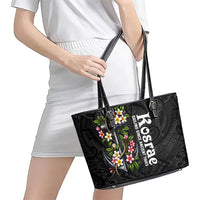 Kosrae Nautical Heritage Leather Tote Bag Polynesian Tribal Anchor With Plumeria Tropical Art