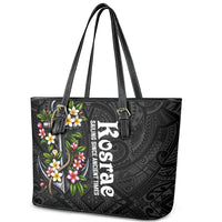 Kosrae Nautical Heritage Leather Tote Bag Polynesian Tribal Anchor With Plumeria Tropical Art