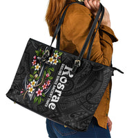 Kosrae Nautical Heritage Leather Tote Bag Polynesian Tribal Anchor With Plumeria Tropical Art