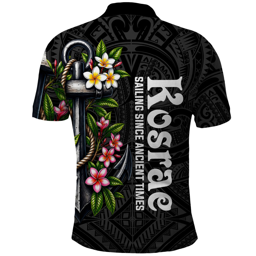Kosrae Nautical Heritage Polo Shirt Polynesian Tribal Anchor With Plumeria Tropical Art
