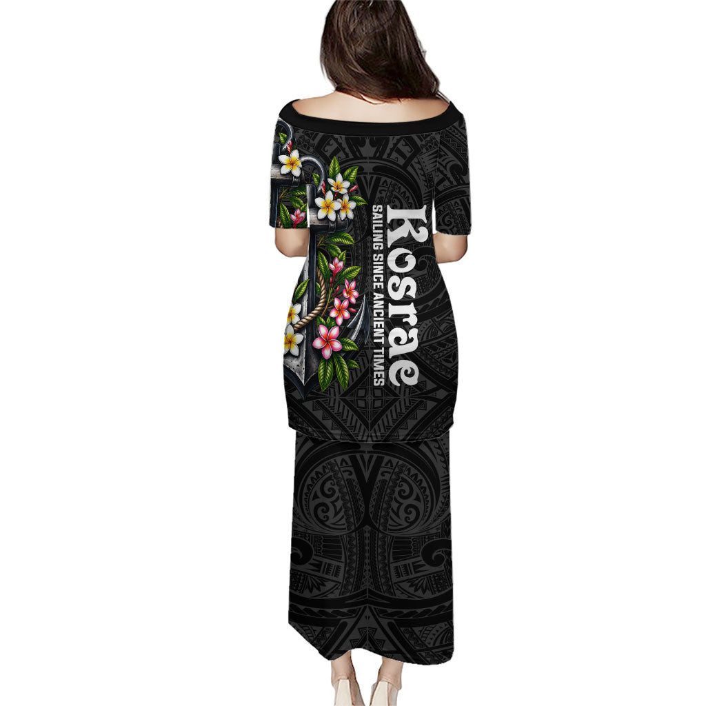 Kosrae Nautical Heritage Puletasi Polynesian Tribal Anchor With Plumeria Tropical Art
