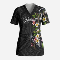 Kosrae Nautical Heritage Scrub Top Polynesian Tribal Anchor With Plumeria Tropical Art