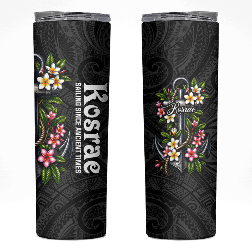 Kosrae Nautical Heritage Skinny Tumbler Polynesian Tribal Anchor With Plumeria Tropical Art
