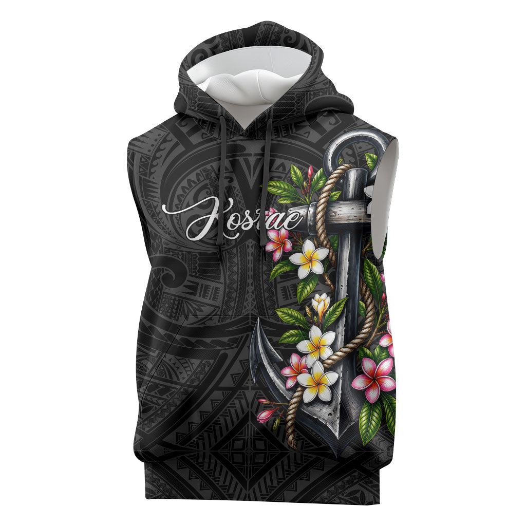Kosrae Nautical Heritage Sleeveless Hoodie Polynesian Tribal Anchor With Plumeria Tropical Art
