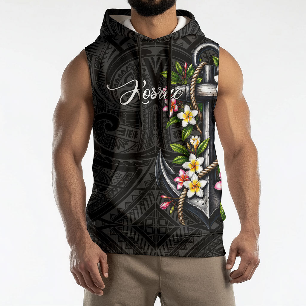 Kosrae Nautical Heritage Sleeveless Hoodie Polynesian Tribal Anchor With Plumeria Tropical Art