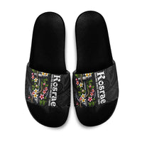 Kosrae Nautical Heritage Slide Sandals Polynesian Tribal Anchor With Plumeria Tropical Art