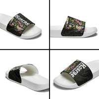 Kosrae Nautical Heritage Slide Sandals Polynesian Tribal Anchor With Plumeria Tropical Art
