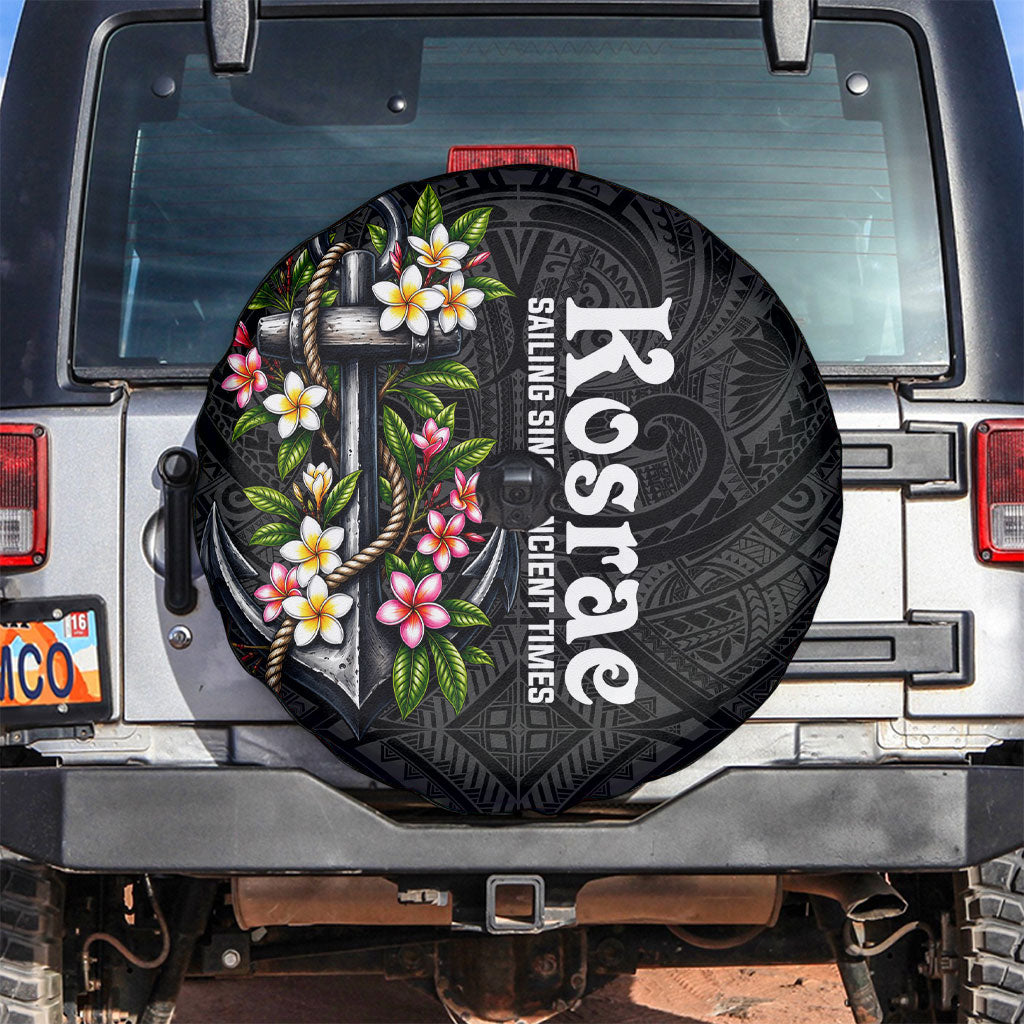 Kosrae Nautical Heritage Spare Tire Cover Polynesian Tribal Anchor With Plumeria Tropical Art