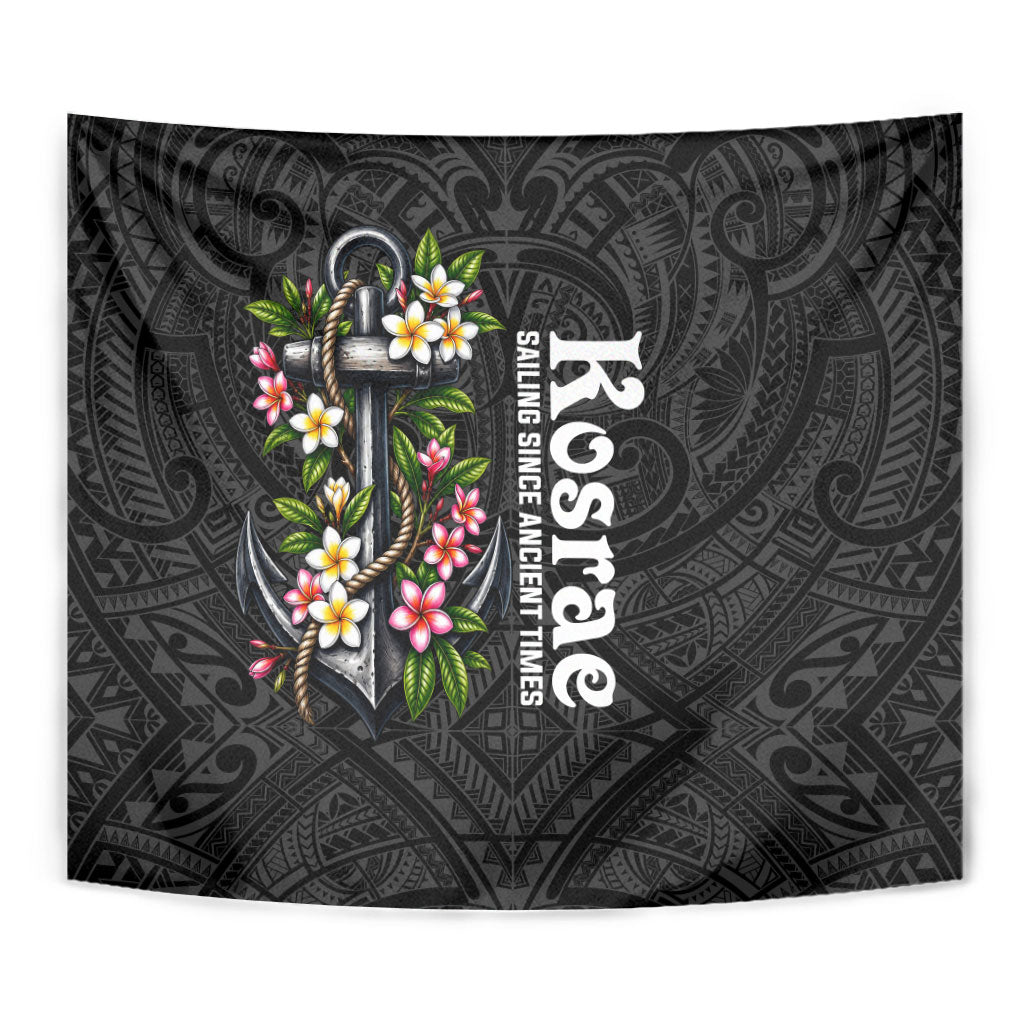 Kosrae Nautical Heritage Tapestry Polynesian Tribal Anchor With Plumeria Tropical Art