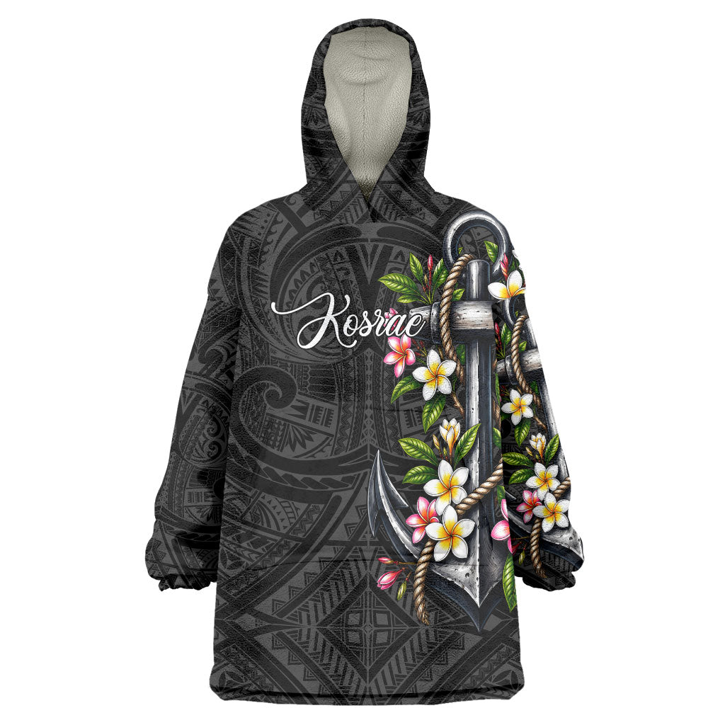 Kosrae Nautical Heritage Wearable Blanket Hoodie Polynesian Tribal Anchor With Plumeria Tropical Art