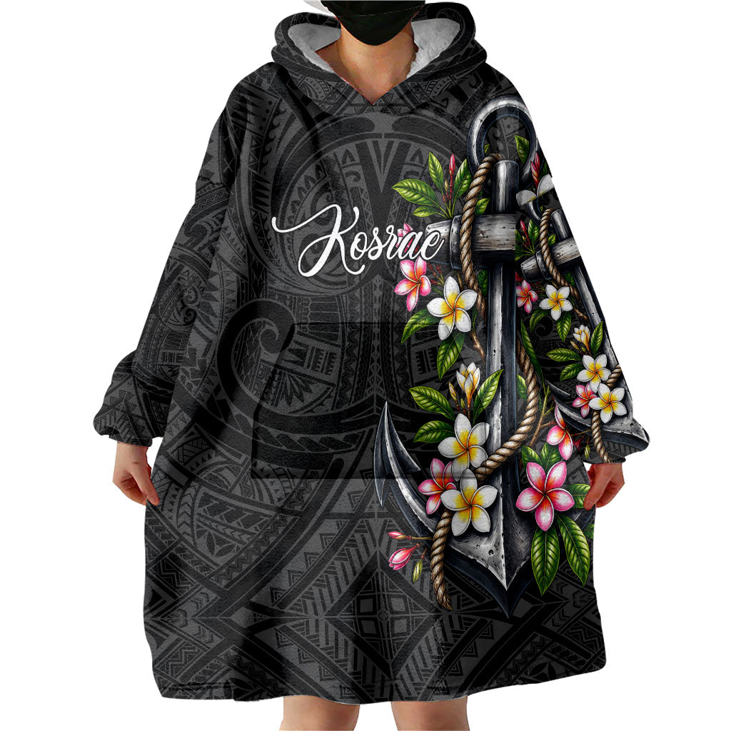 Kosrae Nautical Heritage Wearable Blanket Hoodie Polynesian Tribal Anchor With Plumeria Tropical Art
