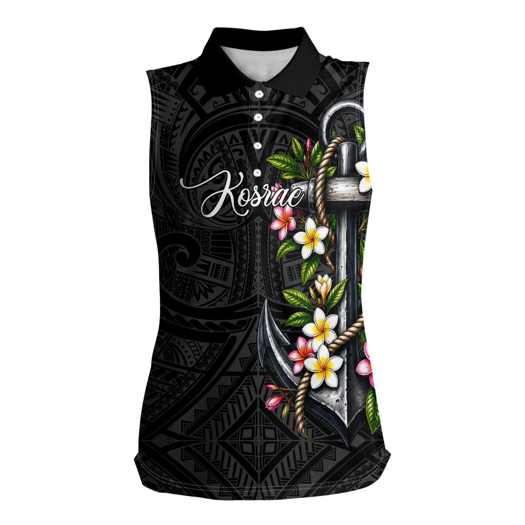 Kosrae Nautical Heritage Women Sleeveless Polo Shirt Polynesian Tribal Anchor With Plumeria Tropical Art