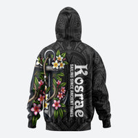 Kosrae Nautical Heritage Zip Hoodie Polynesian Tribal Anchor With Plumeria Tropical Art