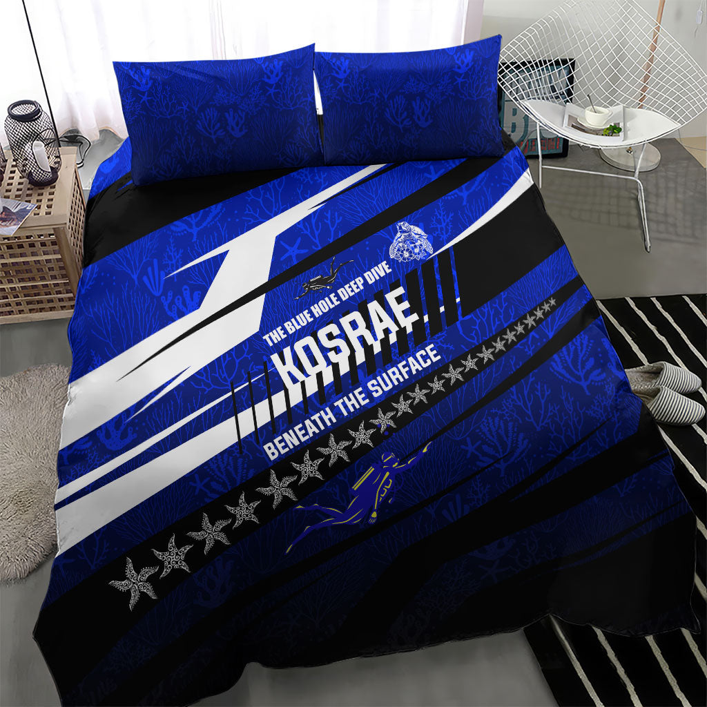 Kosrae Deep Sea Scuba Diving Bedding Set Blue Hole Beneath The Surface Coral Reef Graphic Art