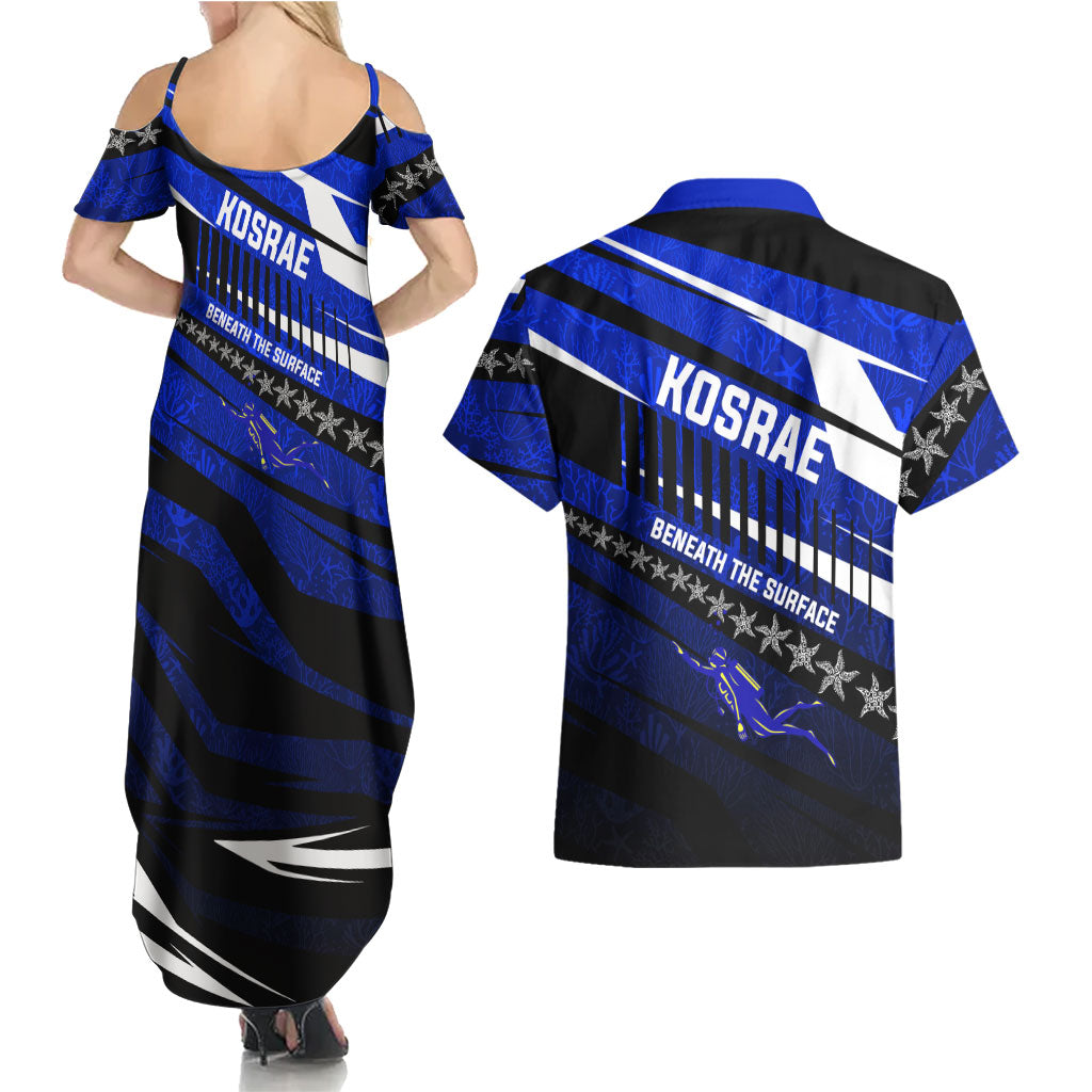 Kosrae Deep Sea Scuba Diving Couples Matching Summer Maxi Dress and Hawaiian Shirt Blue Hole Beneath The Surface Coral Reef Graphic Art