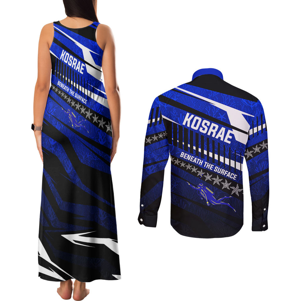 Kosrae Deep Sea Scuba Diving Couples Matching Tank Maxi Dress and Long Sleeve Button Shirt Blue Hole Beneath The Surface Coral Reef Graphic Art