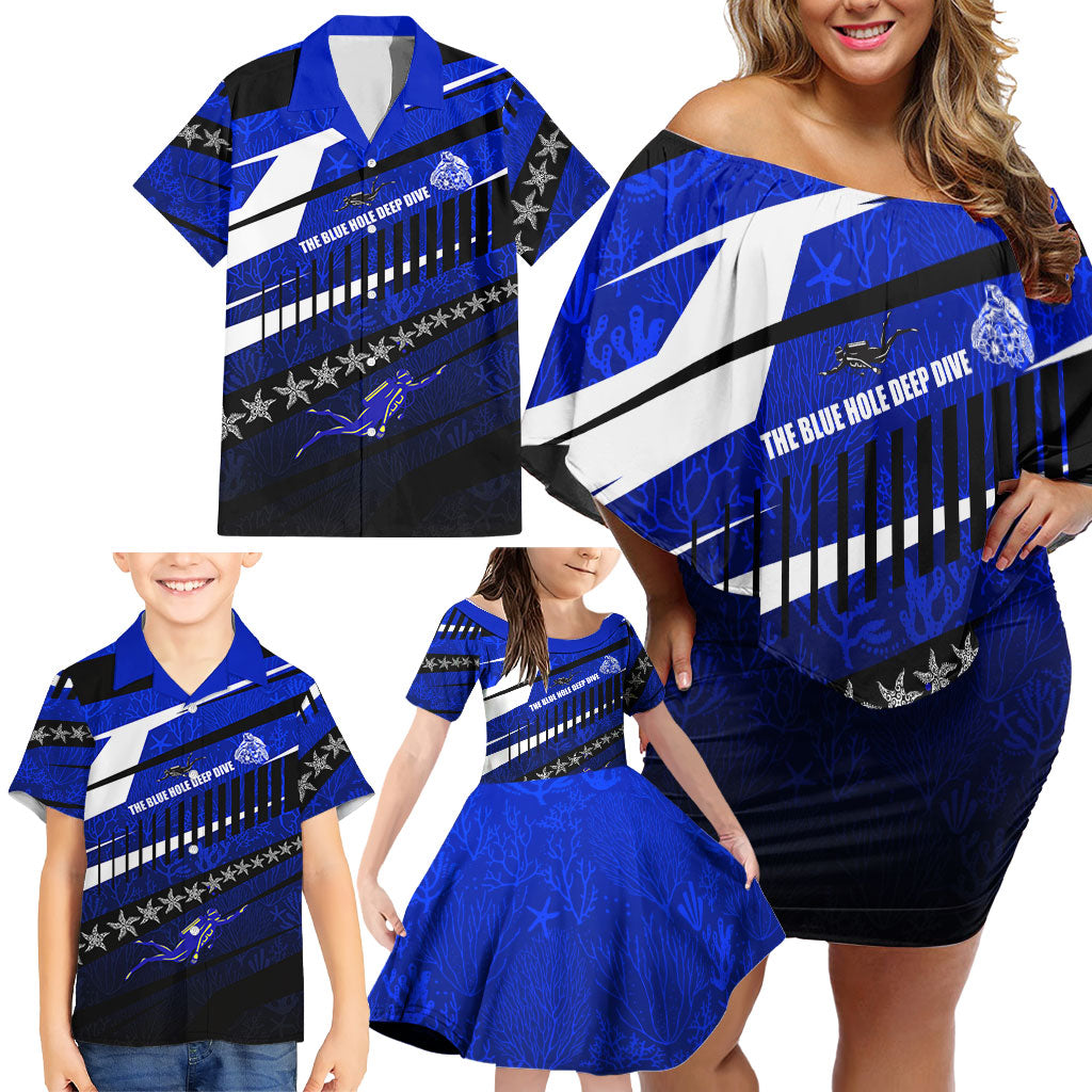Kosrae Deep Sea Scuba Diving Family Matching Off Shoulder Short Dress and Hawaiian Shirt Blue Hole Beneath The Surface Coral Reef Graphic Art