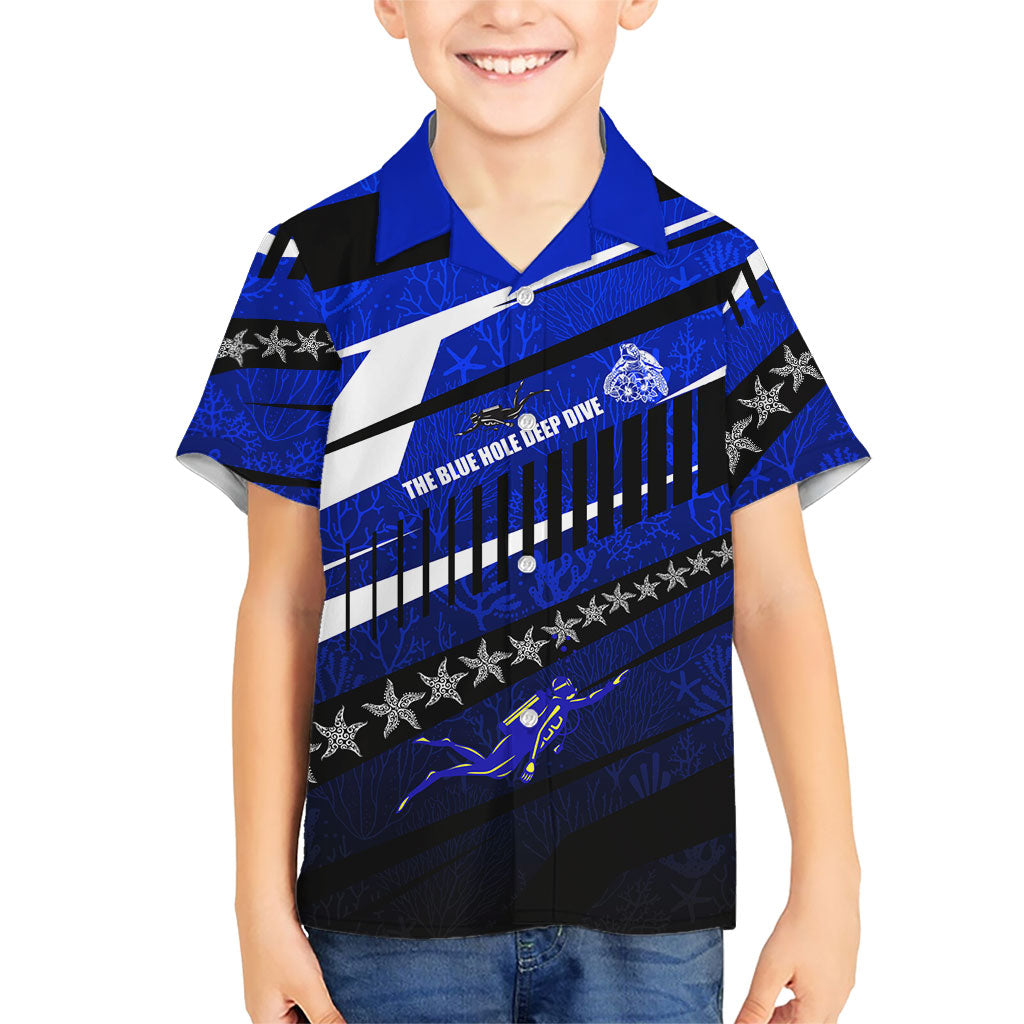 Kosrae Deep Sea Scuba Diving Family Matching Off Shoulder Short Dress and Hawaiian Shirt Blue Hole Beneath The Surface Coral Reef Graphic Art