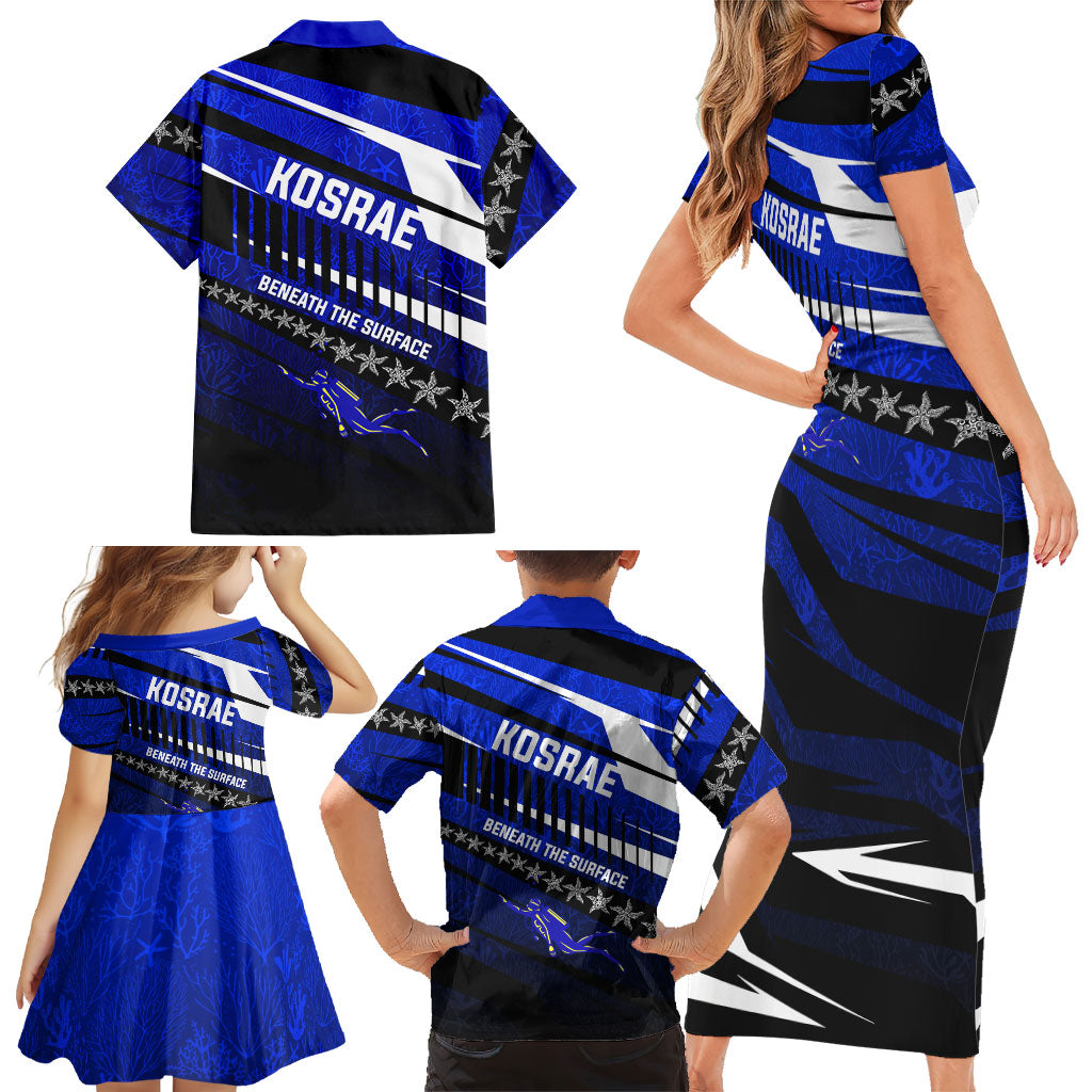 Kosrae Deep Sea Scuba Diving Family Matching Short Sleeve Bodycon Dress and Hawaiian Shirt Blue Hole Beneath The Surface Coral Reef Graphic Art
