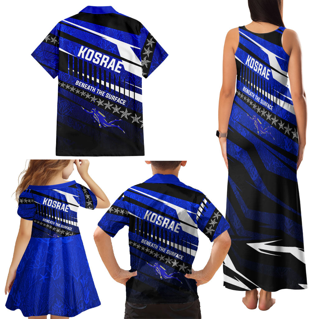 Kosrae Deep Sea Scuba Diving Family Matching Tank Maxi Dress and Hawaiian Shirt Blue Hole Beneath The Surface Coral Reef Graphic Art