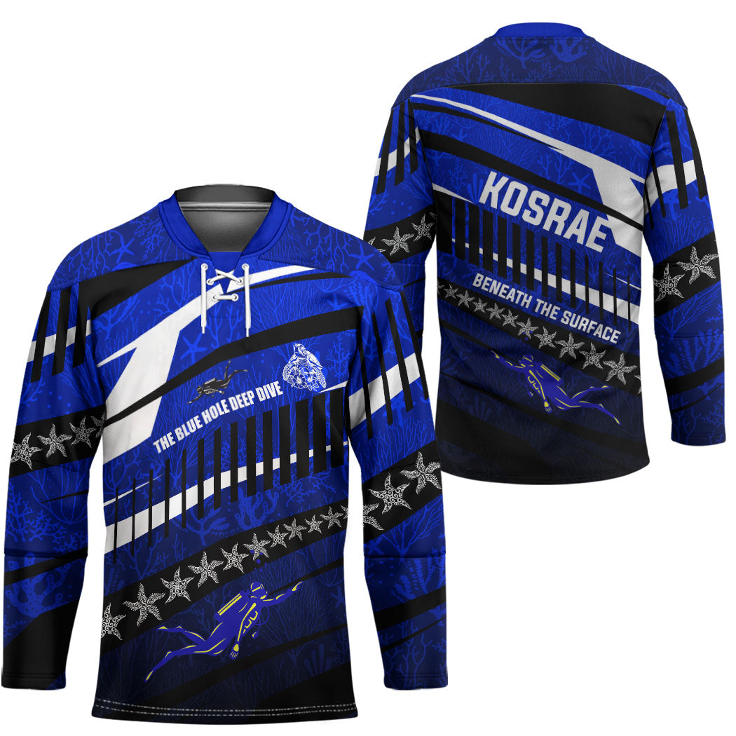 Kosrae Deep Sea Scuba Diving Hockey Jersey Blue Hole Beneath The Surface Coral Reef Graphic Art