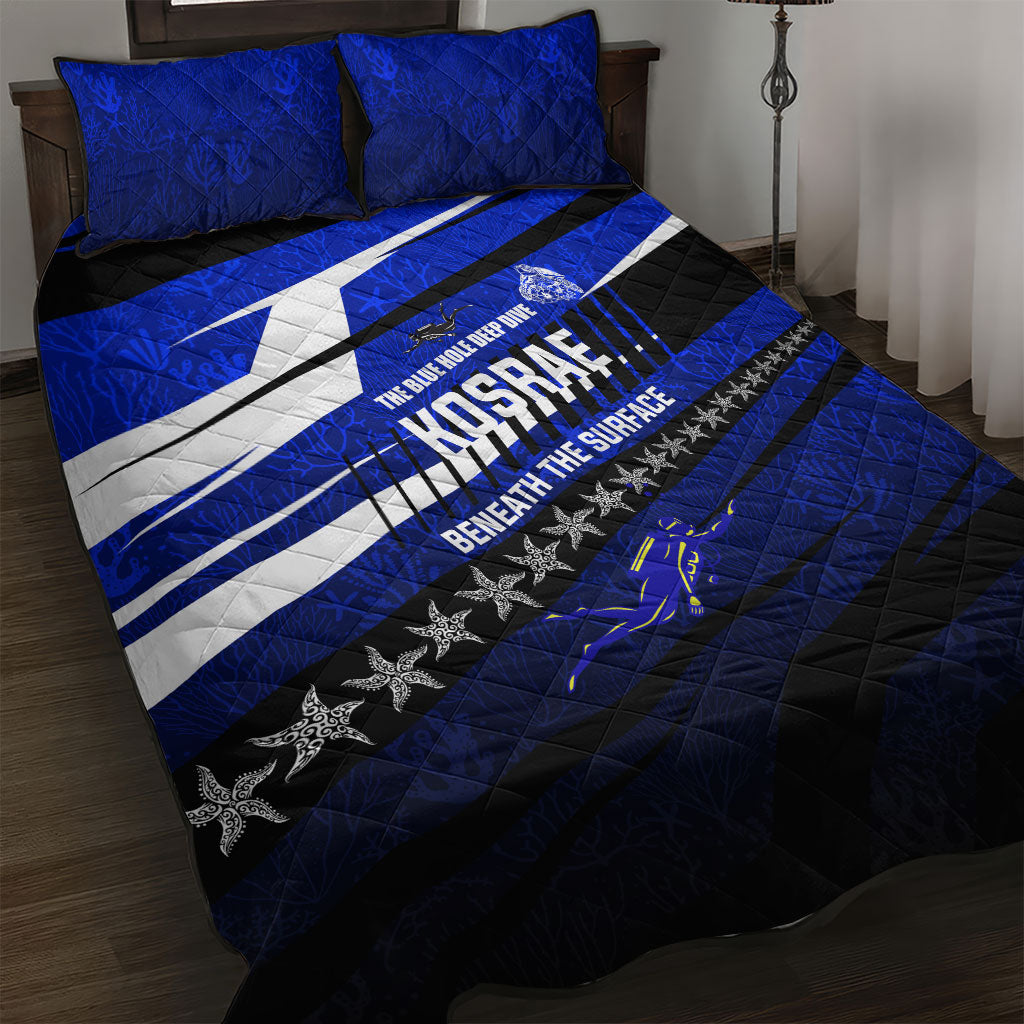 Kosrae Deep Sea Scuba Diving Quilt Bed Set Blue Hole Beneath The Surface Coral Reef Graphic Art