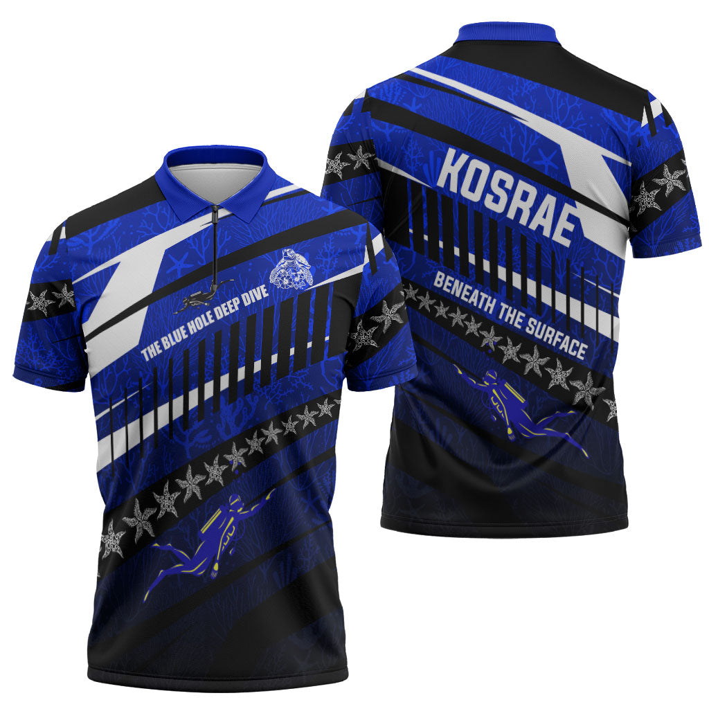 Kosrae Deep Sea Scuba Diving Zipper Polo Shirt Blue Hole Beneath The Surface Coral Reef Graphic Art