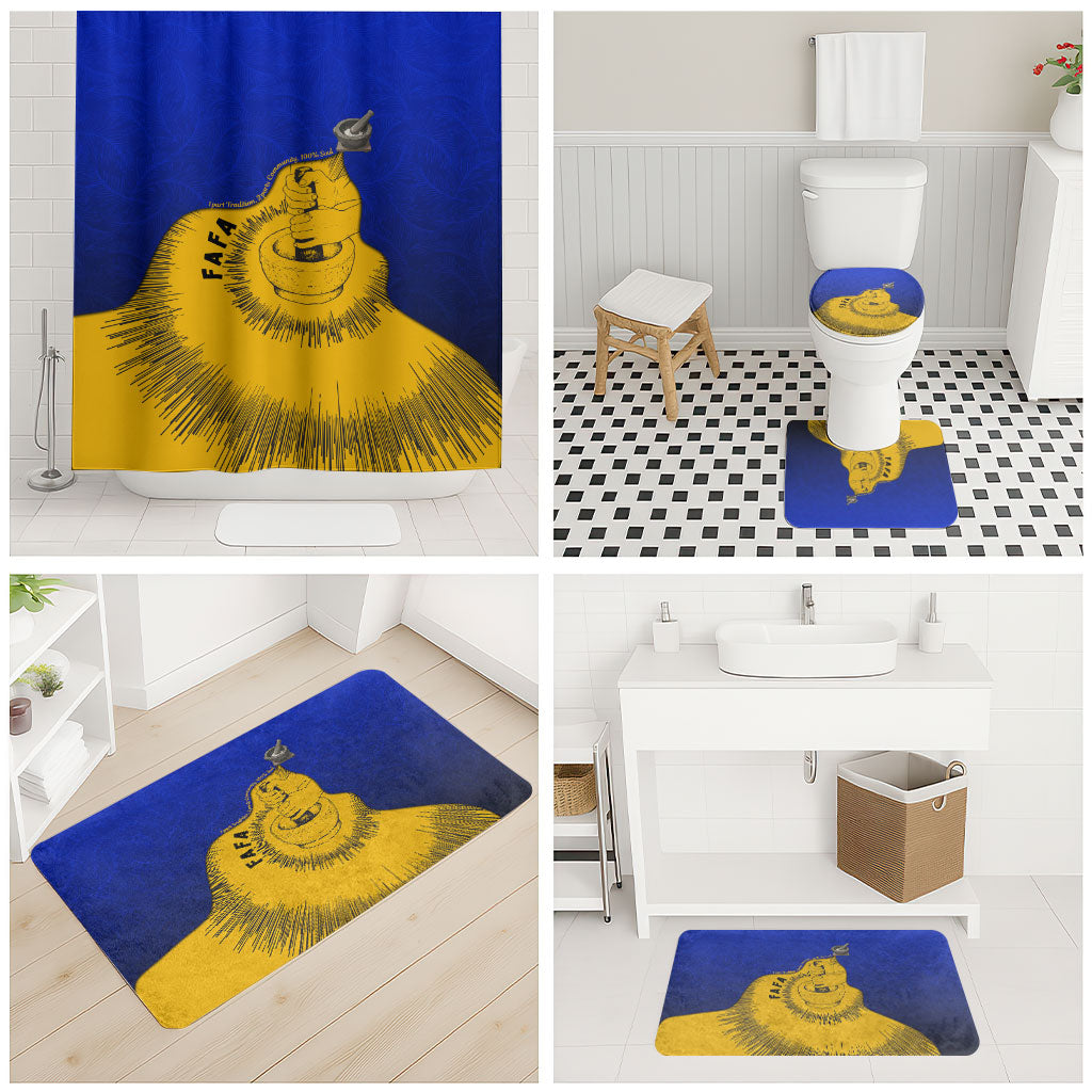 Kosrae Fafa Culinary Heritage Bathroom Set Kosraean Gold Taro Tradition Illustration With Coconut Leaves