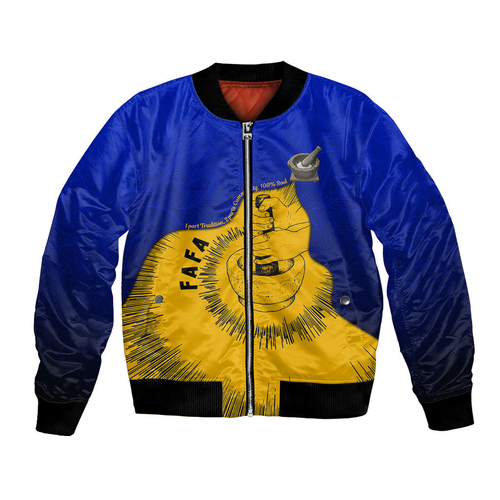 Kosrae Fafa Culinary Heritage Bomber Jacket Kosraean Gold Taro Tradition Illustration With Coconut Leaves