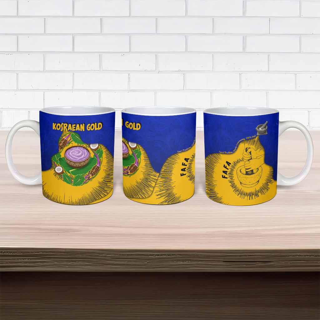 Kosrae Fafa Culinary Heritage Ceramic Mug Kosraean Gold Taro Tradition Illustration With Coconut Leaves