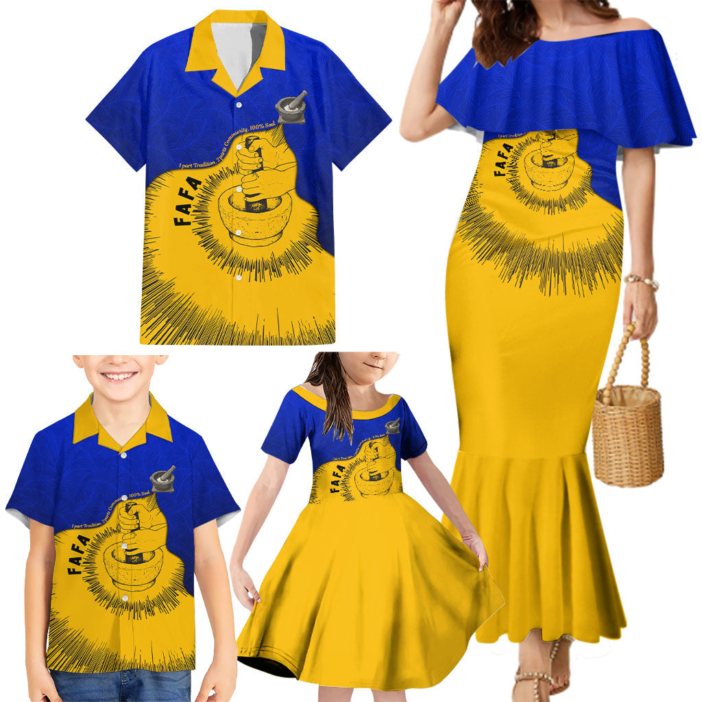 Kosrae Fafa Culinary Heritage Family Matching Mermaid Dress and Hawaiian Shirt Kosraean Gold Taro Tradition Illustration With Coconut Leaves