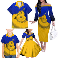 Kosrae Fafa Culinary Heritage Family Matching Off The Shoulder Long Sleeve Dress and Hawaiian Shirt Kosraean Gold Taro Tradition Illustration With Coconut Leaves