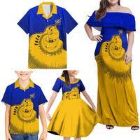 Kosrae Fafa Culinary Heritage Family Matching Off Shoulder Maxi Dress and Hawaiian Shirt Kosraean Gold Taro Tradition Illustration With Coconut Leaves