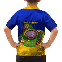Kosrae Fafa Culinary Heritage Family Matching Summer Maxi Dress and Hawaiian Shirt Kosraean Gold Taro Tradition Illustration With Coconut Leaves