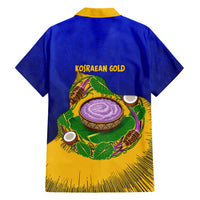 Kosrae Fafa Culinary Heritage Family Matching Summer Maxi Dress and Hawaiian Shirt Kosraean Gold Taro Tradition Illustration With Coconut Leaves