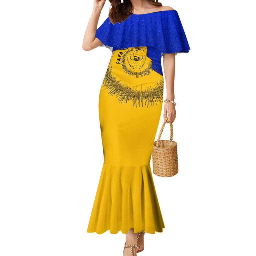 Kosrae Fafa Culinary Heritage Mermaid Dress Kosraean Gold Taro Tradition Illustration With Coconut Leaves