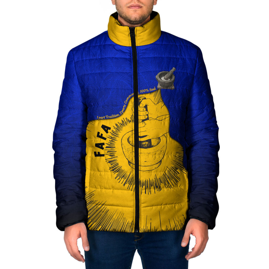 Kosrae Fafa Culinary Heritage Padded Jacket Kosraean Gold Taro Tradition Illustration With Coconut Leaves