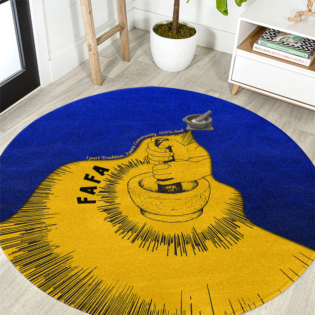 Kosrae Fafa Culinary Heritage Round Carpet Kosraean Gold Taro Tradition Illustration With Coconut Leaves TS04 Blue Yellow - Polynesian Pride