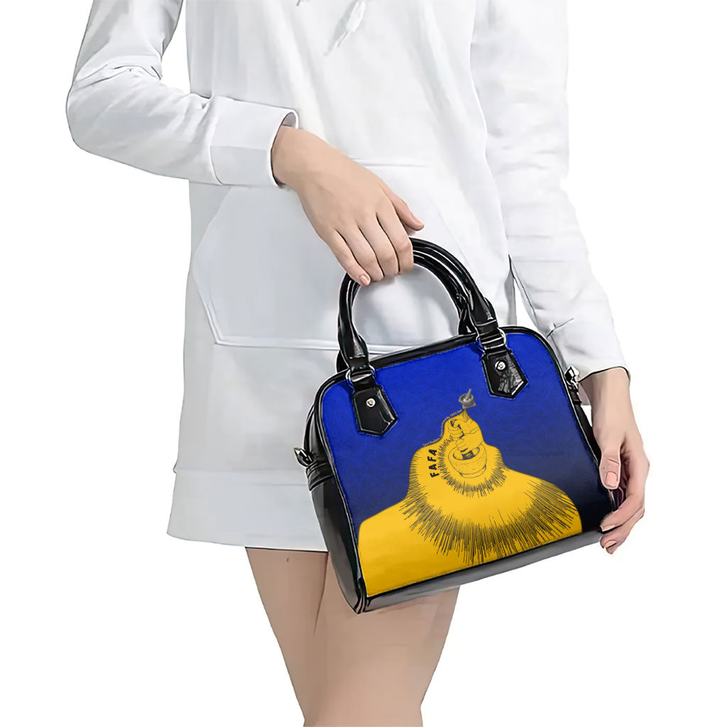 Kosrae Fafa Culinary Heritage Shoulder Handbag Kosraean Gold Taro Tradition Illustration With Coconut Leaves