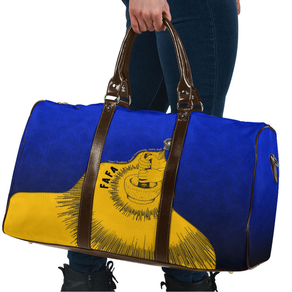 Kosrae Fafa Culinary Heritage Travel Bag Kosraean Gold Taro Tradition Illustration With Coconut Leaves